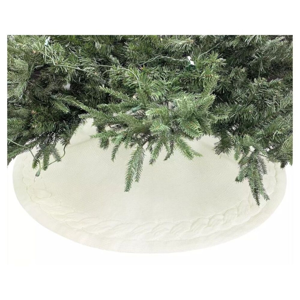 NEW Cable Knit Tree Skirt White 48x48x1 Classic‎ Holiday Christmas